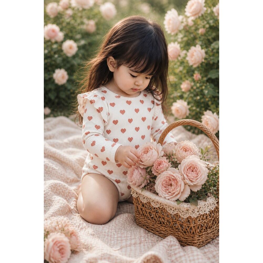 New Darling Heart Print Flutter Slv Onesie Valentine’s Day